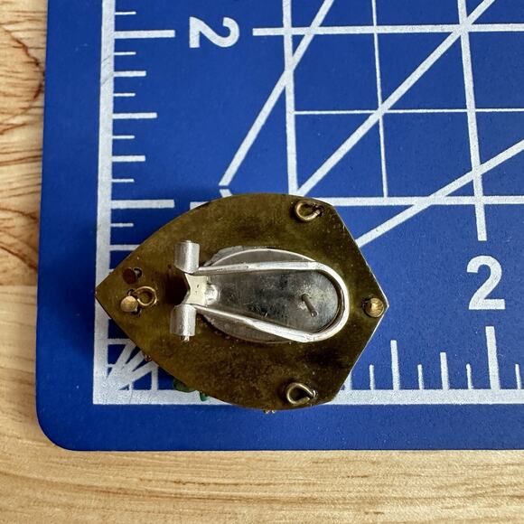 Egyptian Revival Scarab Beetle Earrings Turquoise & Garnet on Brass Pierced - Picture 8 of 11